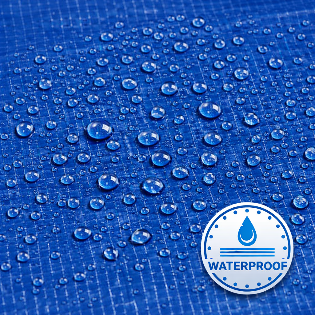 Blue multi-purpose tarp used for construction, roofing, outdoor covering, and equipment protection
