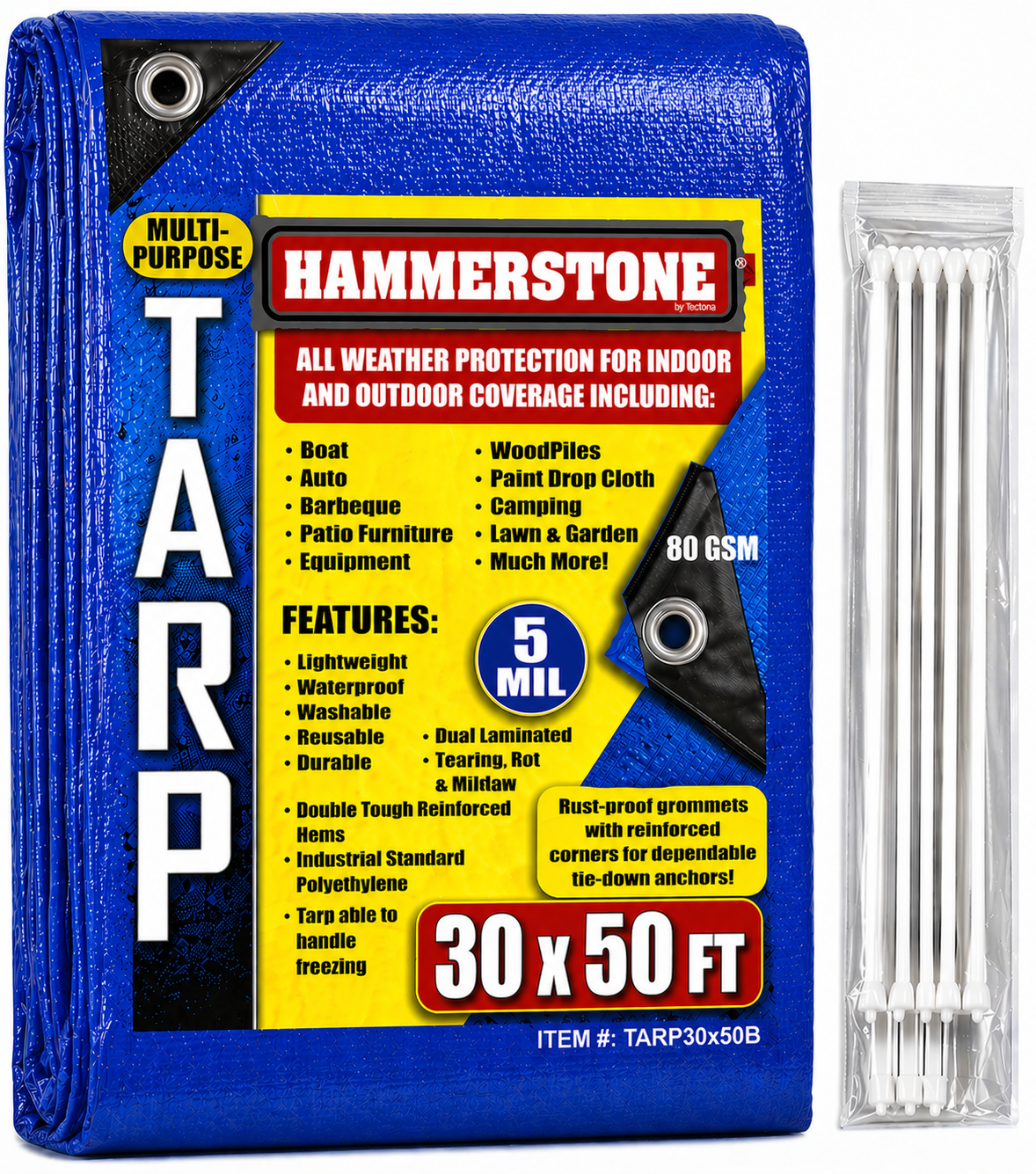 Blue Poly Tarp 30x50 Ft – 80 GSM